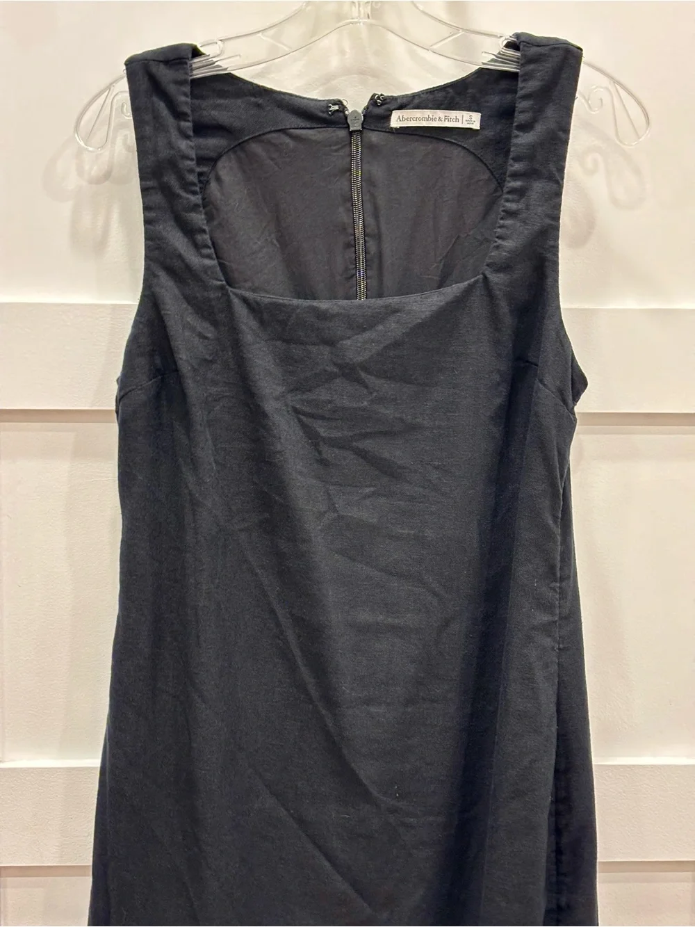 Abercrombie & Fitch Black Linen Blend Square Neck Maxi Sheath Dress